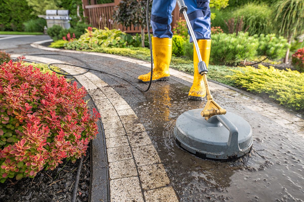 Infinity ProServ's rotary scrubbers ensure that a deep clean of paths, patios and driveways is always achieved.